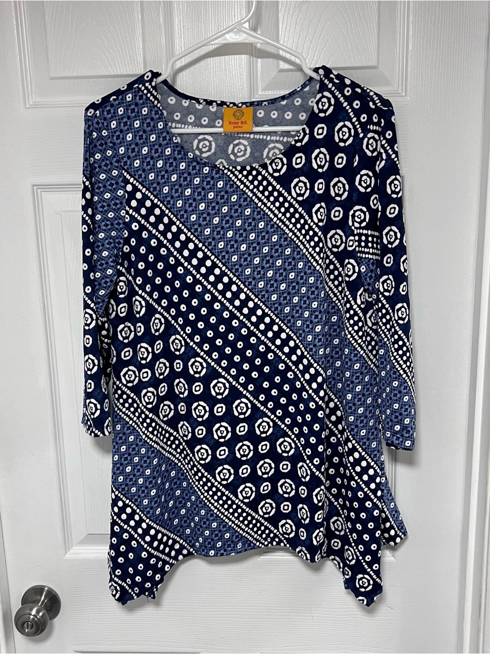 Ruby Rd. Navy & White Mixed Geo Floral Tunic